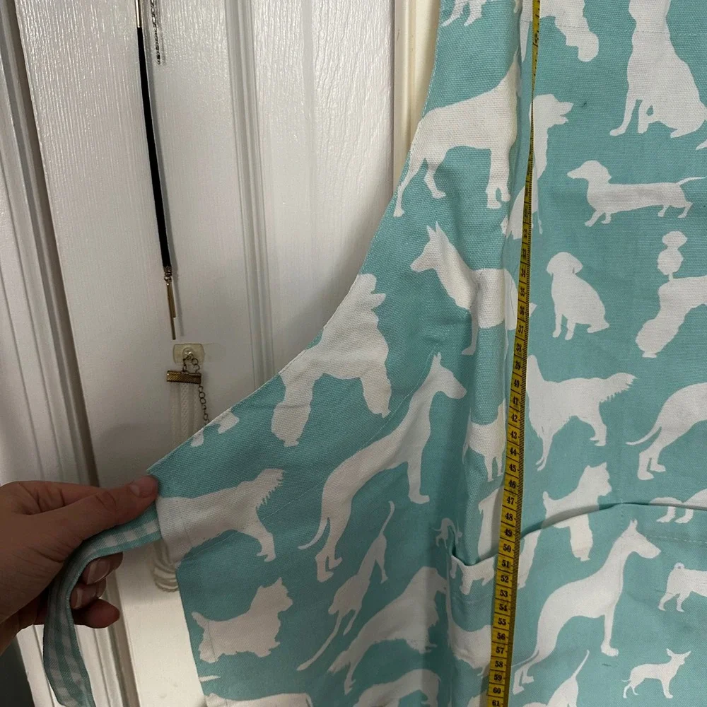 DII Dog Print Kitchen Apron Teal White Adjustable Neck Pocket Baking‎ Cooking
